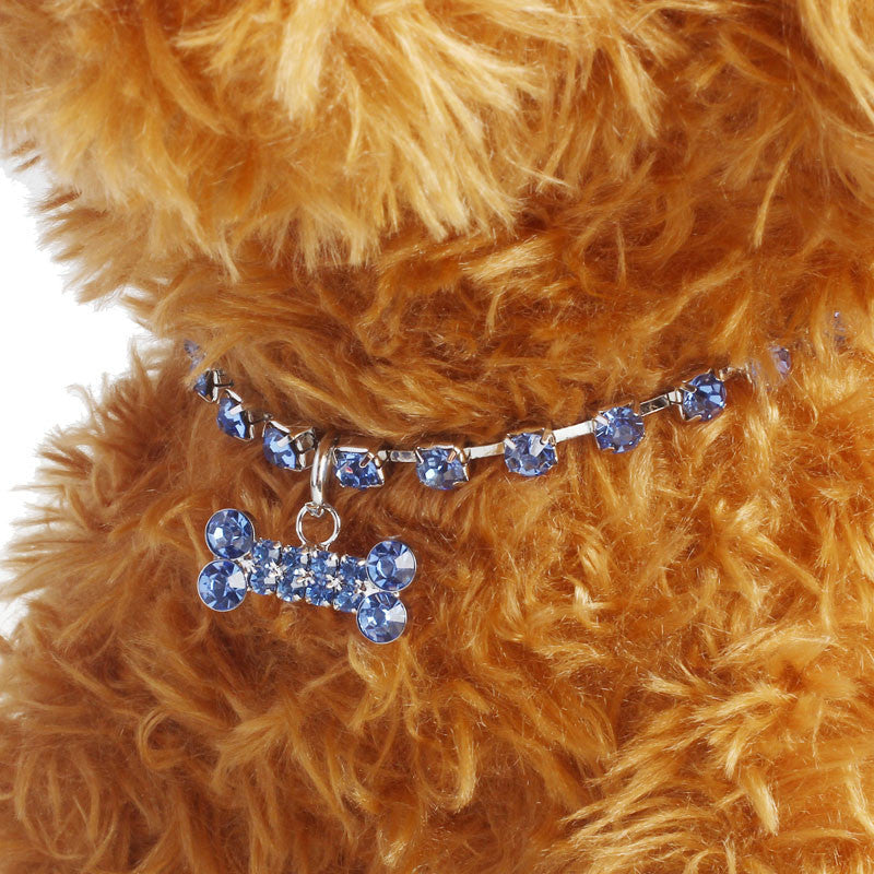 Luxury Handmade Cute Rhinestone Bone Pendant Dog Cat Necklace Grooming Necklaces For Dog Puppy Cat Collar Pet Girl Jewelry